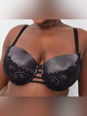Lane Bryant CACIQUE Black Metallic PUSH UP Balconette Bra 38D